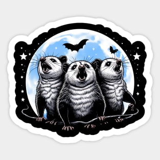 Three Opossums Howling at the Moon Funny Pet Possum Design Sticker